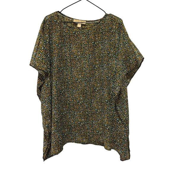 Micheal Kors Dainty Floral Sheer Bat Wing Top Size S/M Boho Preppy Mature - Picture 1 of 6